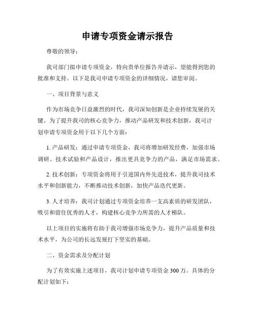 申请专项资金请示报告