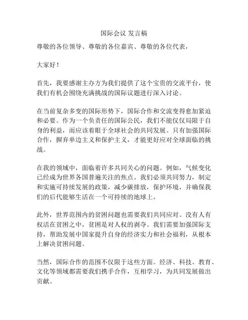 国际会议 发言稿