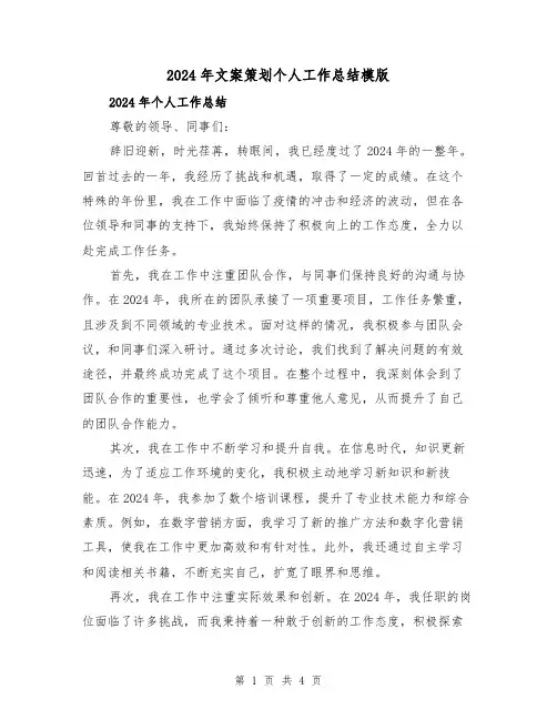 2024年文案策划个人工作总结模版(2篇)