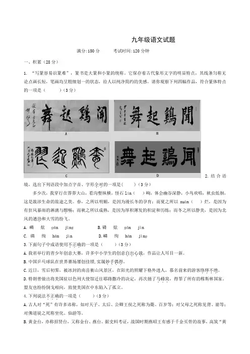 山东省德州市夏津县万隆中学2019届九年级招生考试语文试题