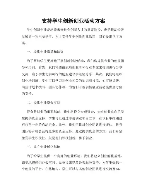 支持学生创新创业活动方案