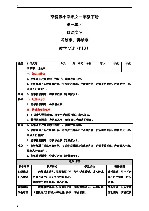 统编人教部编版小学语文一年级下册语文口语交际 听故事,讲故事 教案