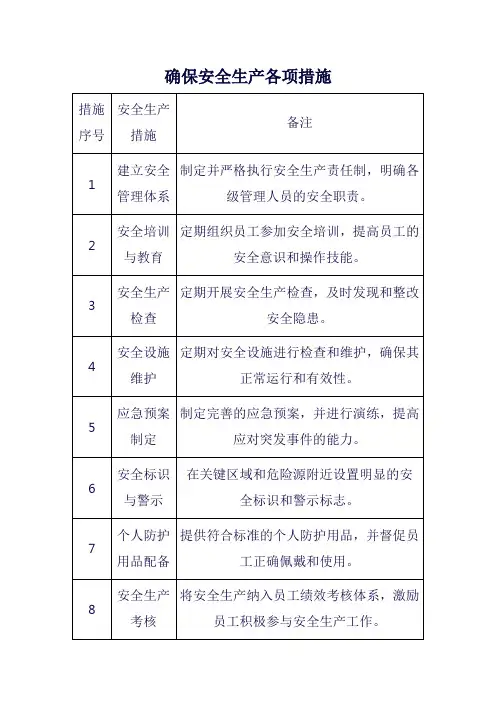 确保安全生产各项措施
