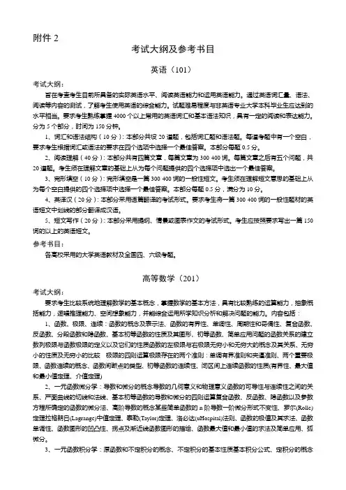 国防科大考试大纲及参考书目