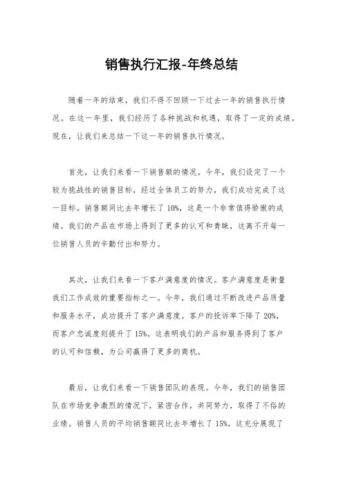 销售执行汇报-年终总结