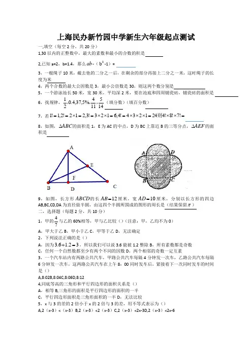 五年级下册数试题-分班考试卷_沪教版