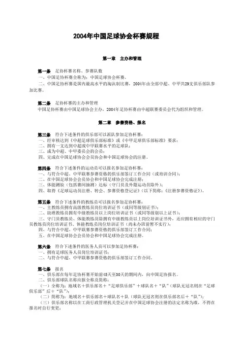 2004年中国足球协会杯赛规程