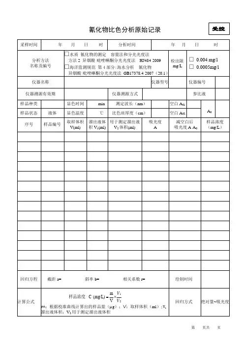 氰化物分析原始记录
