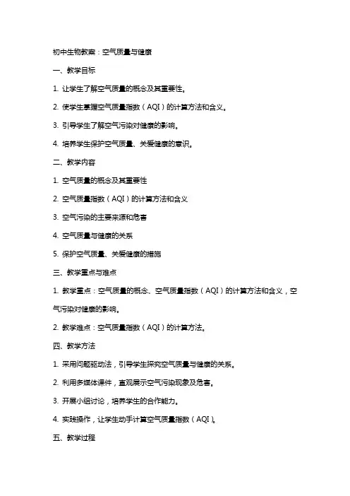 初中生物教案：空气质量与健康