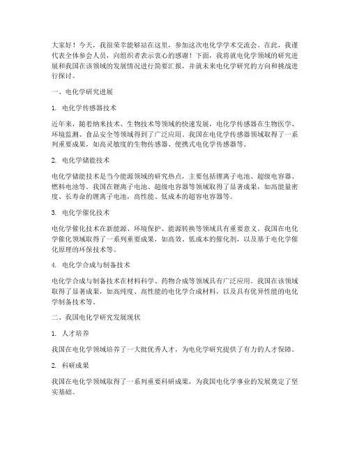 电化学学术交流会发言稿