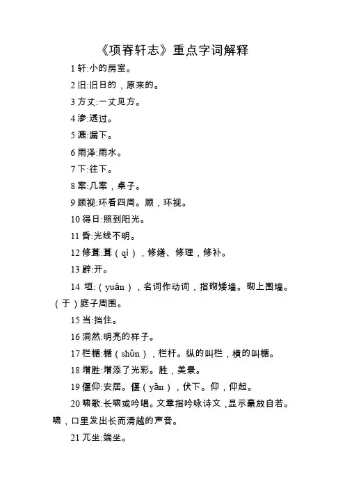 《项脊轩志》重点字词解释