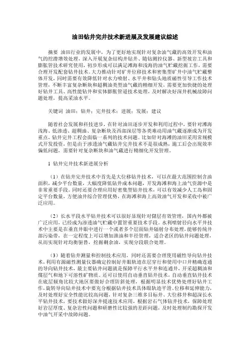 油田钻井完井技术新进展及发展建议综述