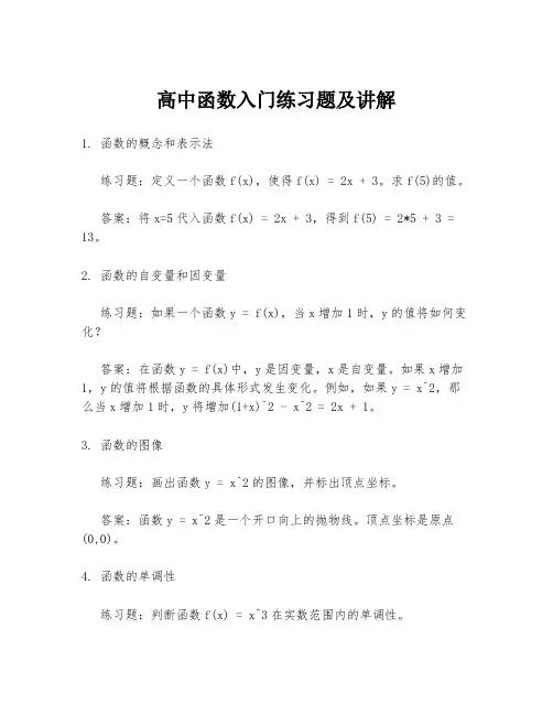 高中函数入门练习题及讲解