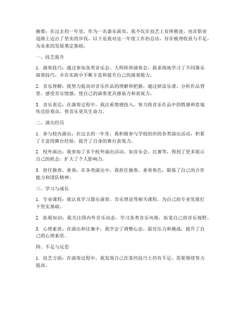 器乐演员个人工作总结