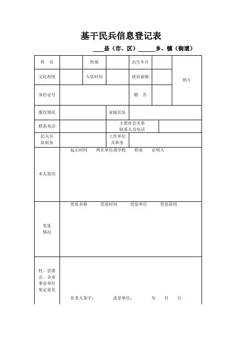 基干民兵信息登记表