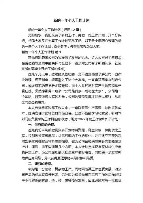 新的一年个人工作计划（通用12篇）