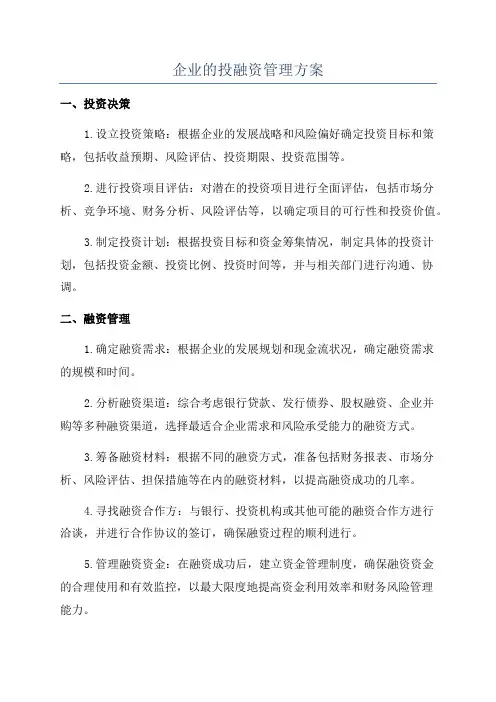 企业的投融资管理方案