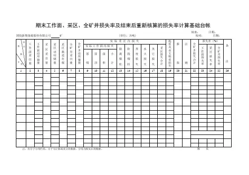 4期末工作面、采区、全矿井损失率及结束后重新核算的损失率计算基础台帐