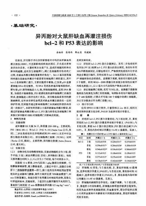 异丙酚对大鼠肝缺血再灌注损伤bcl-2和P53表达的影响