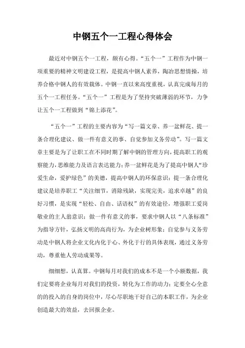 中钢五个一工程心得体会
