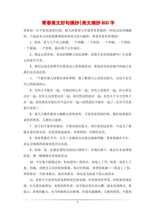 青春美文好句摘抄-美文摘抄800字