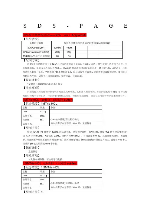 SDS-PAGE所有详细试剂配方