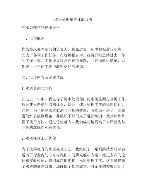 纯水处理年终述职报告