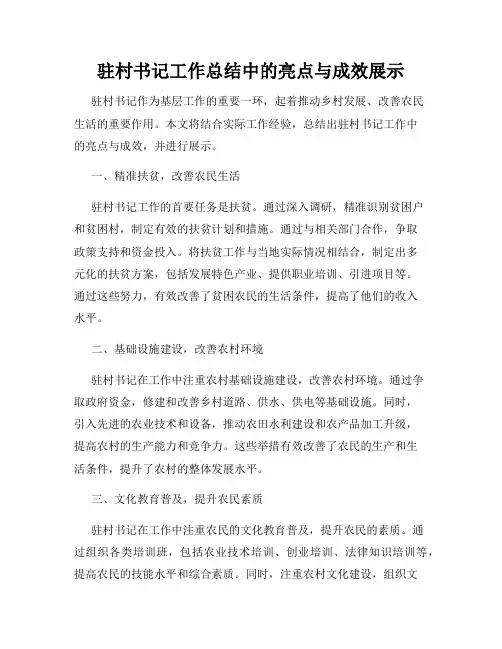 驻村书记工作总结中的亮点与成效展示