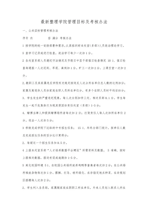 最新整理学院管理目标及考核办法.docx