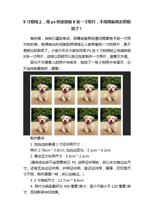 5寸相纸上，用ps快速排版8张一寸照片，不用再麻烦去照相馆了！
