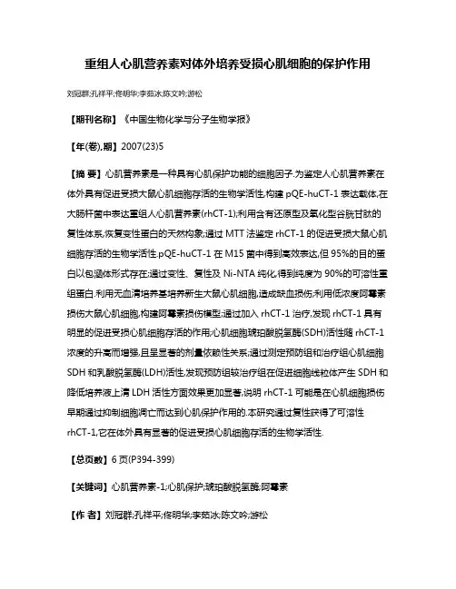 重组人心肌营养素对体外培养受损心肌细胞的保护作用