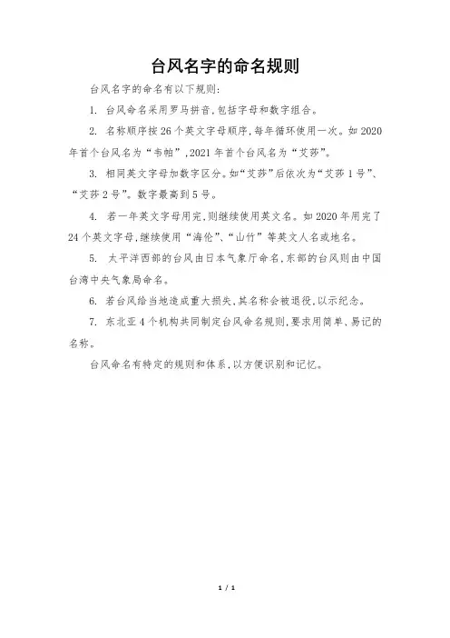 台风名字的命名规则