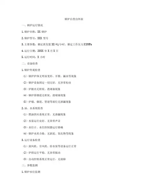 锅炉自查自纠表