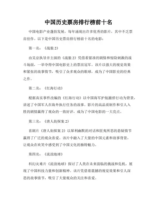 中国历史票房排行榜前十名