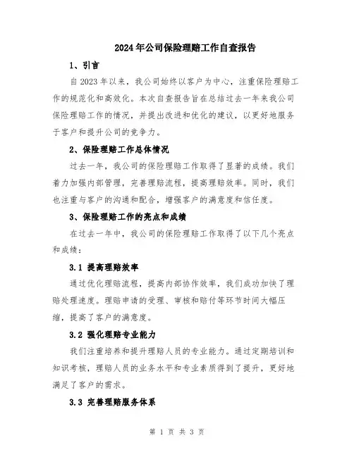 2024年公司保险理赔工作自查报告