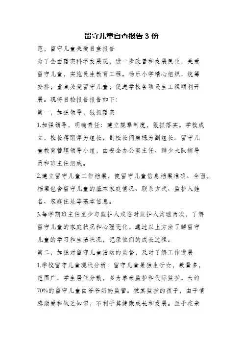 留守儿童自查报告3篇