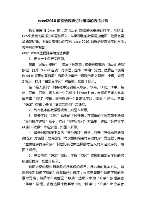 excel2010数据透视表进行排序的方法步骤