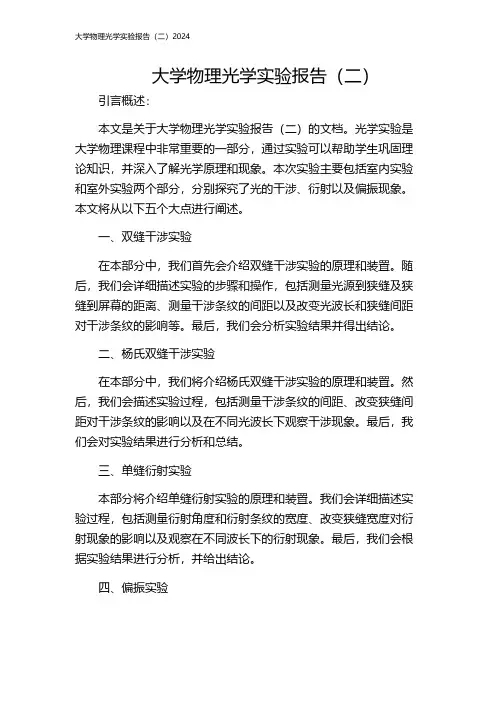 大学物理光学实验报告(二)2024