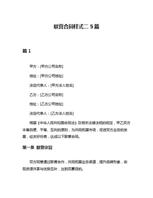 联营合同样式二5篇