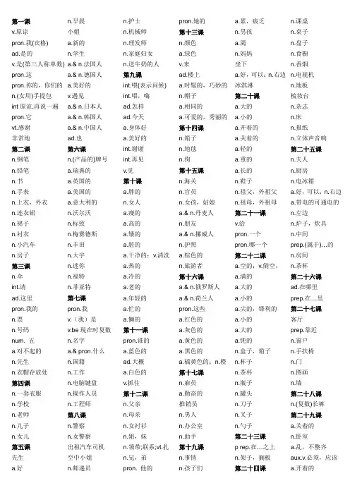 新概念英语第一册单词汉译英