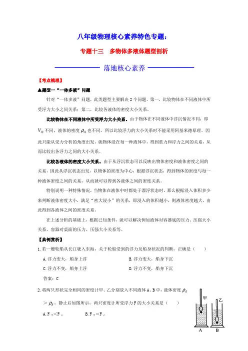 八年级物理核心素养特色专题专题十三多物体多液体题型剖析课时作业(含答案)