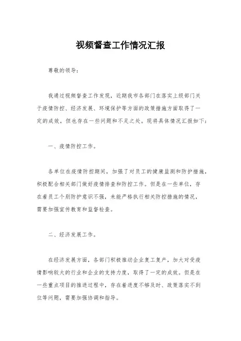视频督查工作情况汇报