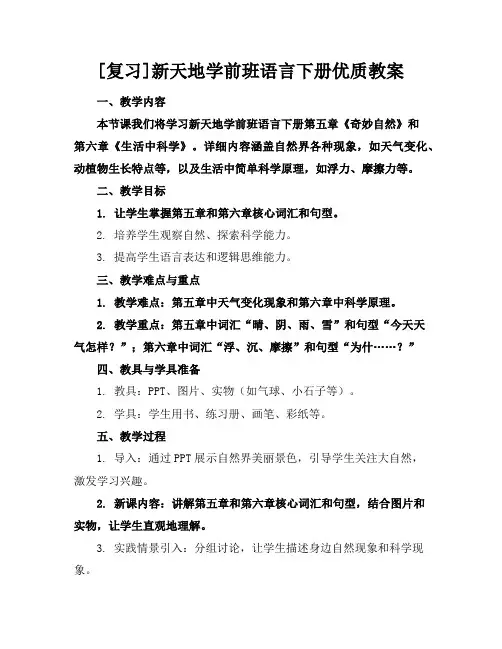 [复习]新天地学前班语言下册优质教案
