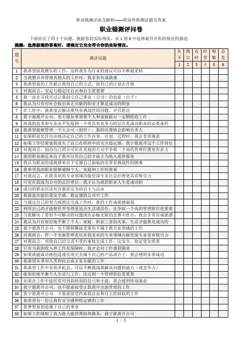 职业锚测评表及解析——职业性格测试题及答案