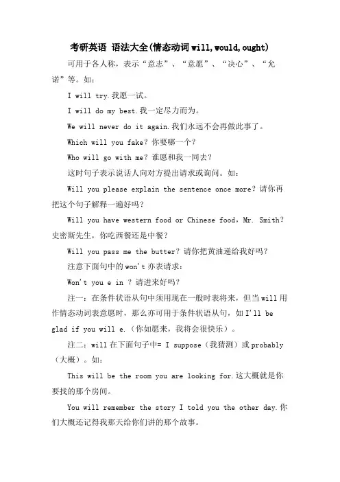 考研英语 语法大全(情态动词will,would,ought)