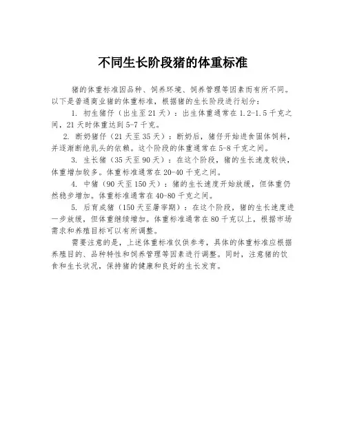 不同生长阶段猪的体重标准