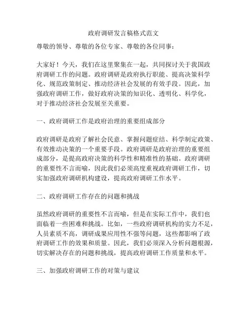 政府调研发言稿格式范文