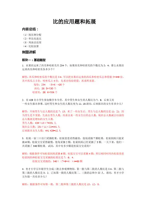 小学六年级上册 比的应用题和拓展 完整版题型训练+答案详解