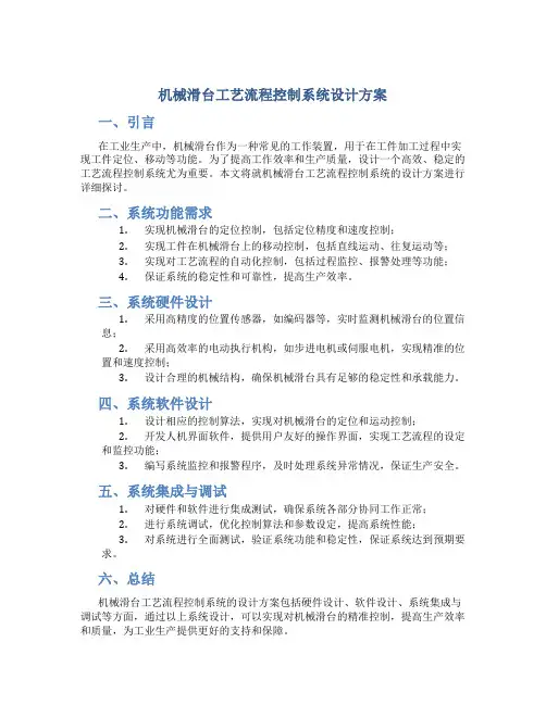 机械滑台工艺流程控制系统设计方案