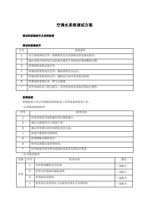 空调水系统调试方案